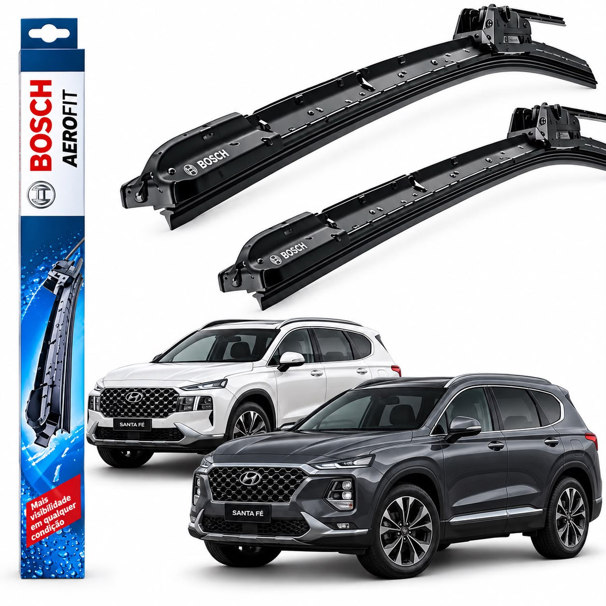Par Palheta Limpador Parabrisa Bosch Aerofit Hyundai Santa Fé Grand Santa Fé